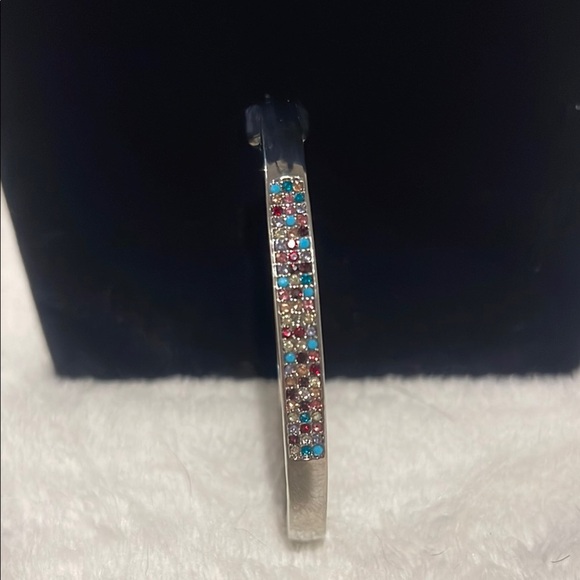 New Elegant Marlyn Schiff Silver Hinge Cuff Bracelet with Multicolor Stones - Picture 2 of 4